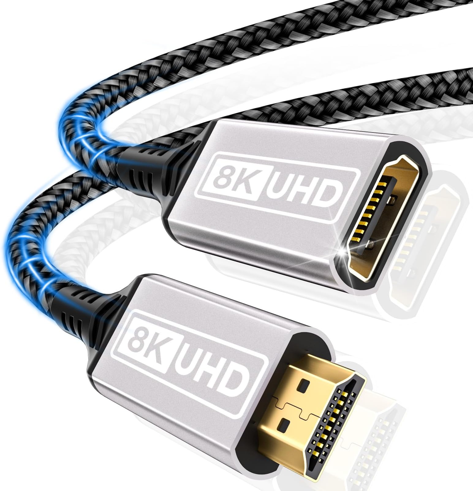 HDMI Extender,cable 1.64FT（0.5M)10K 8K@60HZ 4K@120HZ/144HZ HDMI 2.1 extension cable male to female 48Gbps ultra high speed UHD eARC HDCP 2.3 Dynamic HDR10+ Compatible with TV Stick,HDTV,PS5 PS4