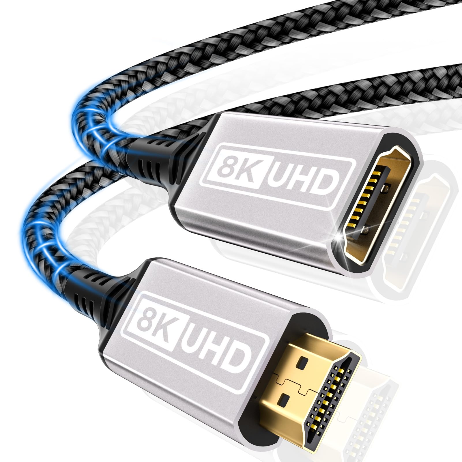 HDMI Extender,cable 1.64FT（0.5M)10K 8K@60HZ 4K@120HZ/144HZ HDMI 2.1 extension cable male to female 48Gbps ultra high speed UHD eARC HDCP 2.3 Dynamic HDR10+ Compatible with TV Stick,HDTV,PS5 PS4