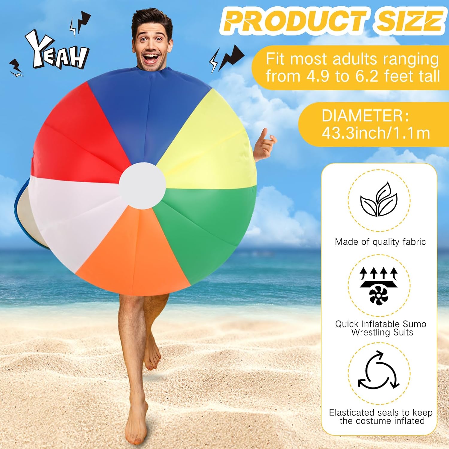 Hollowfly Adult Inflatable Costume 4.9-6.2 ft Halloween Costumes for Men Women Funny Blow up for Sports Party