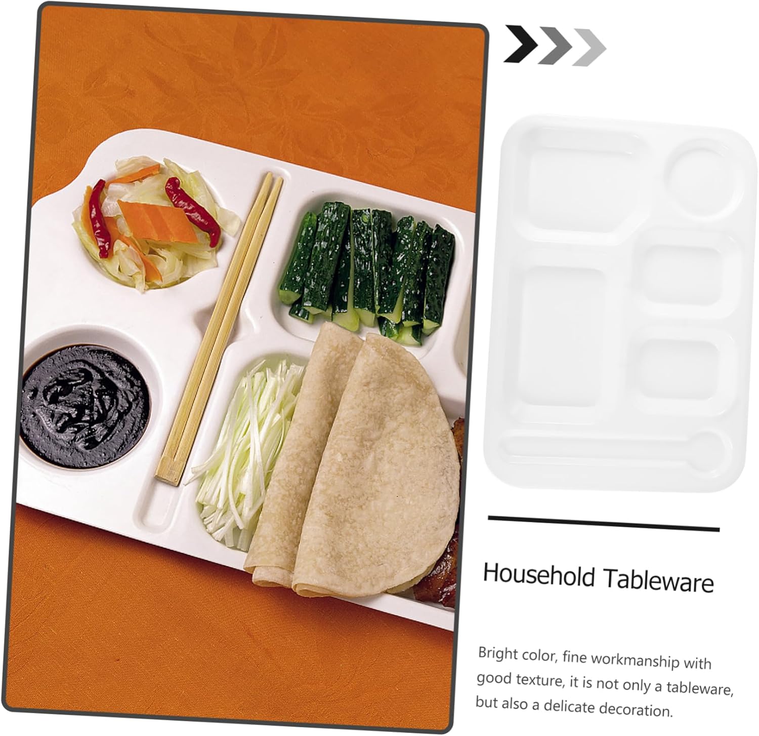 6-Compartment Divided Lunch Tray Rectangular Food Serving Plate White for School Lunches and Meal Prep