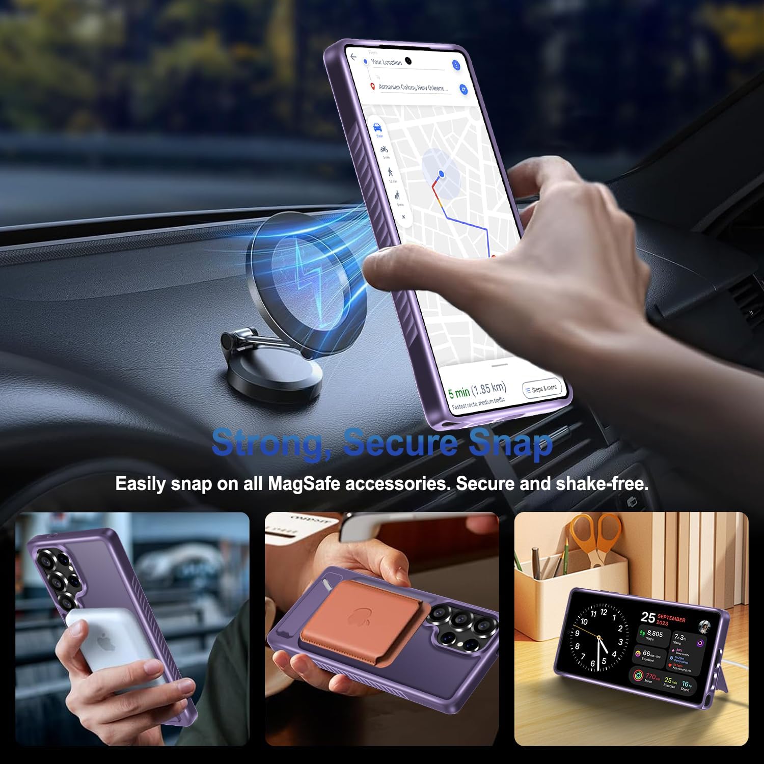 for Samsung Galaxy S25 Ultra Case with Screen Protector+Lanyard Wrist Strap,Magnetic Translucent Matte Rugged Slim Phone Cover Built in Invisible Kickstand [Fit for MagSafe],2025 Purple - Image 4