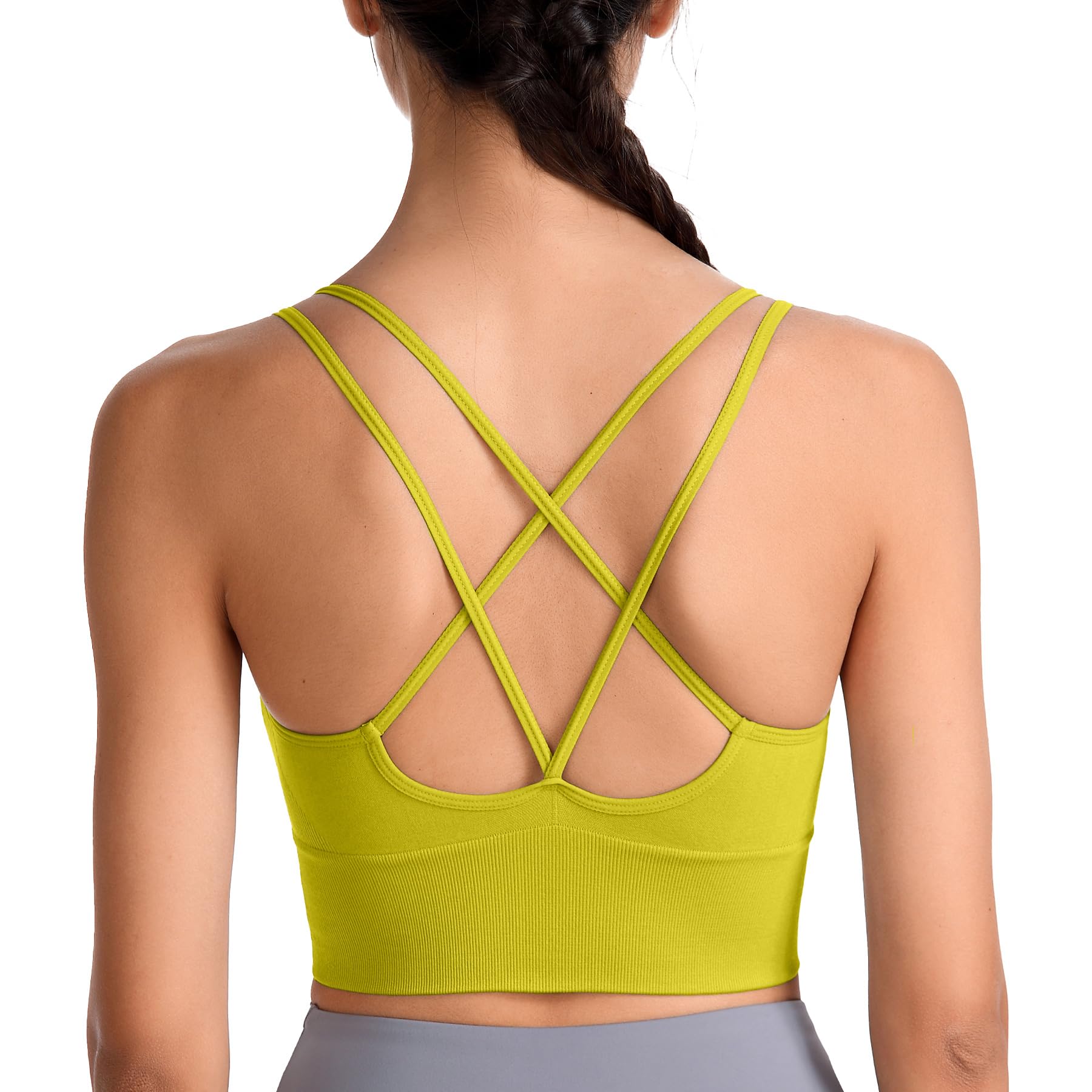 Dress CiciWomen'S Strappy Sports Bra, Longline, Thin Strappy Back Yoga Bra With Supportive Padding