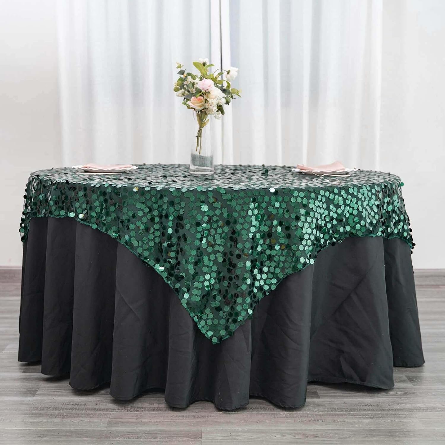 Efavormart 72" Premium Big Payette Sequin Overlay for Wedding Banquet Catering Party Table Decorations-Hunter Emerald Green