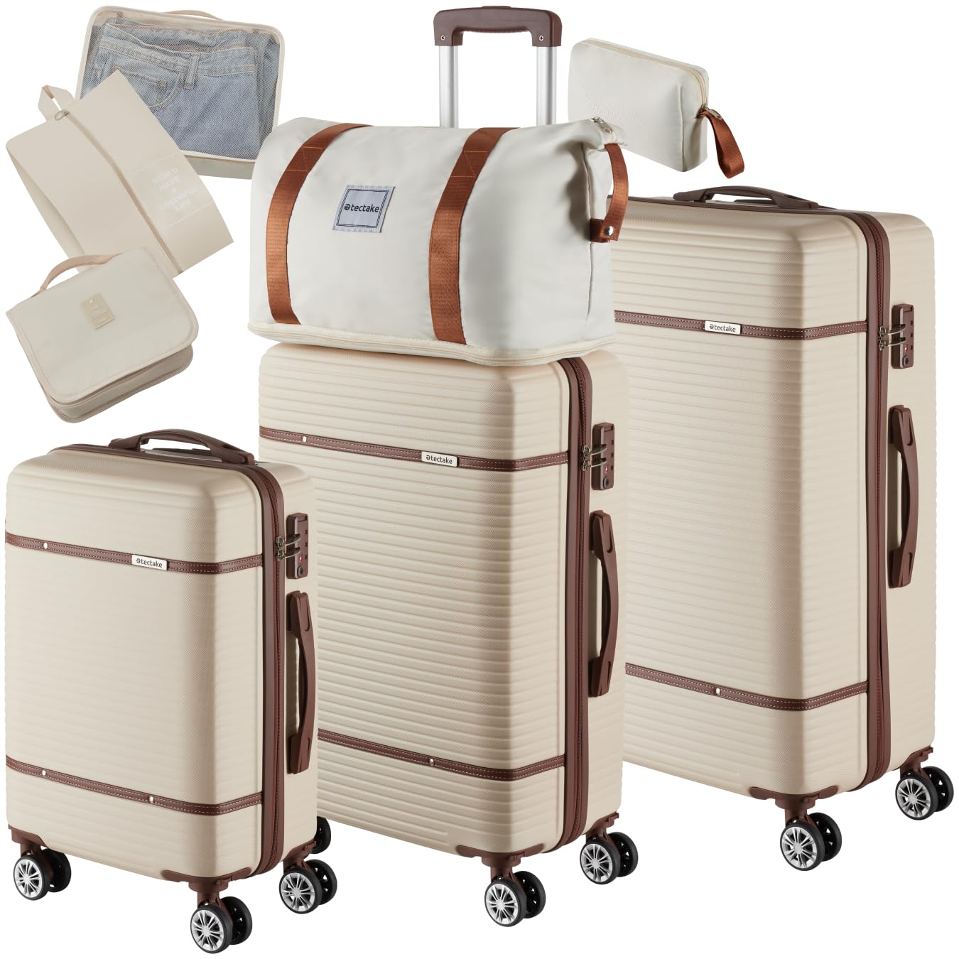 tectake® Set de Valise de Voyage 13 Pcs. Valise Grande Taille Valise soute Valise Cabine Petite Valise Sacs de Voyage Valise Maternité ABS avec roulettes 360° Poignée télescopique Cadenas TSA Solide
