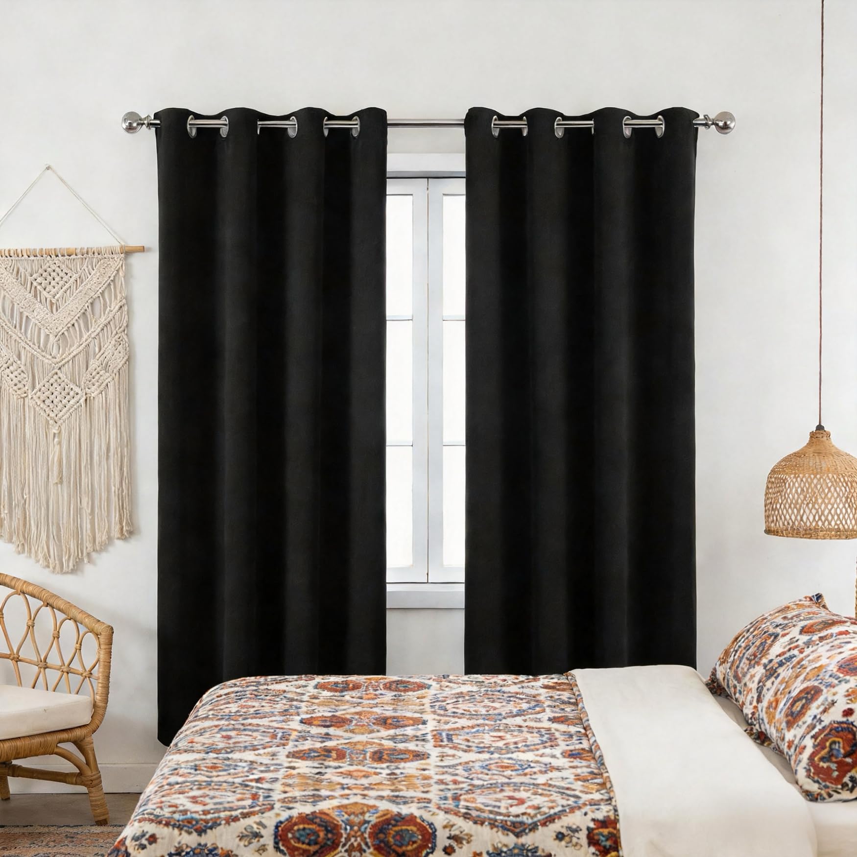 Rideau thermique isolant noir 160x220 opaque anti froid grand salon