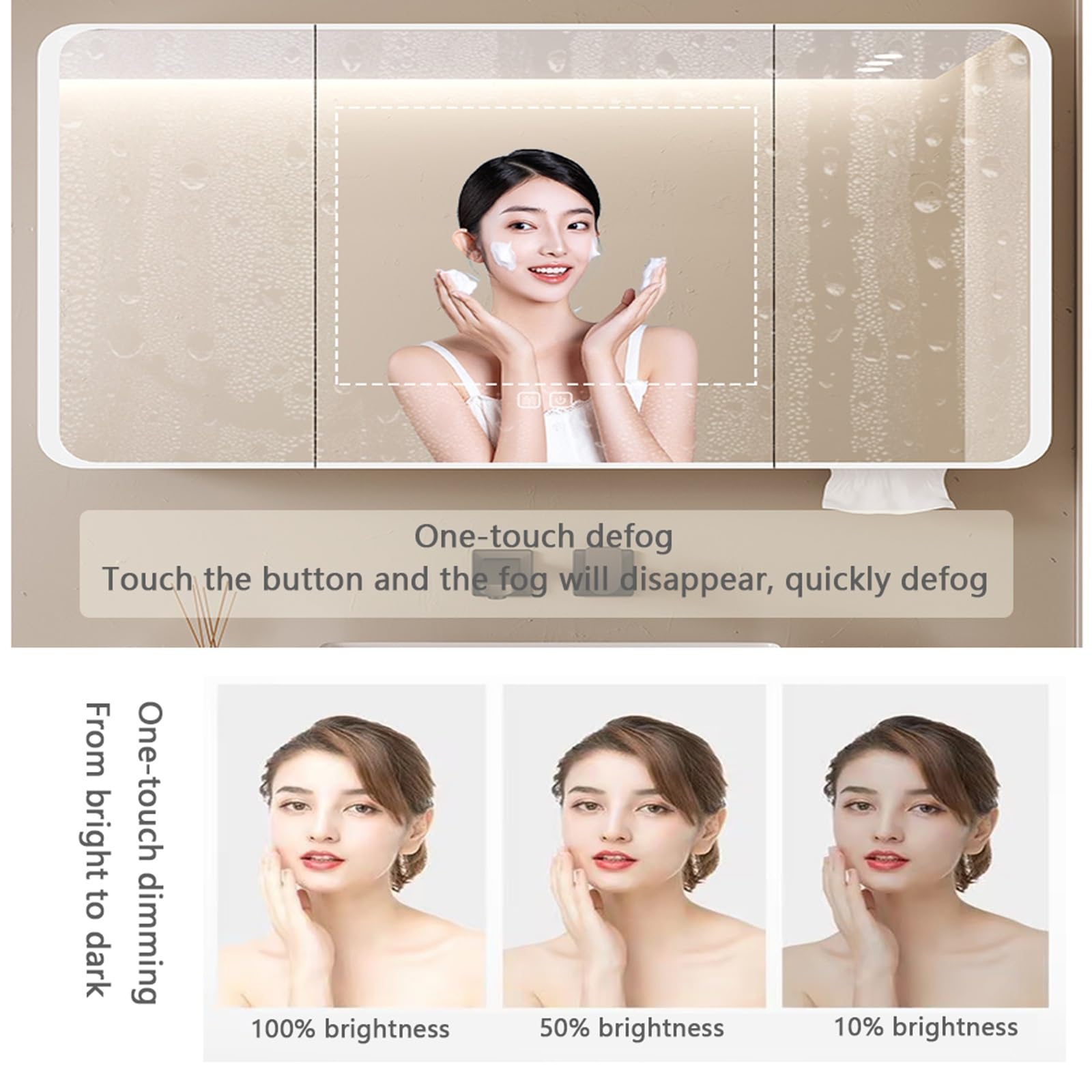 Espejo de baño, botiquín Iluminado con Espejo, antivaho, Mueble de baño de Pared con Luces LED, Brillo Ajustable, Espejo de Maquillaje de Pared, Gris, Blanco (Gris, 60 cm de Ancho x 70 cm de