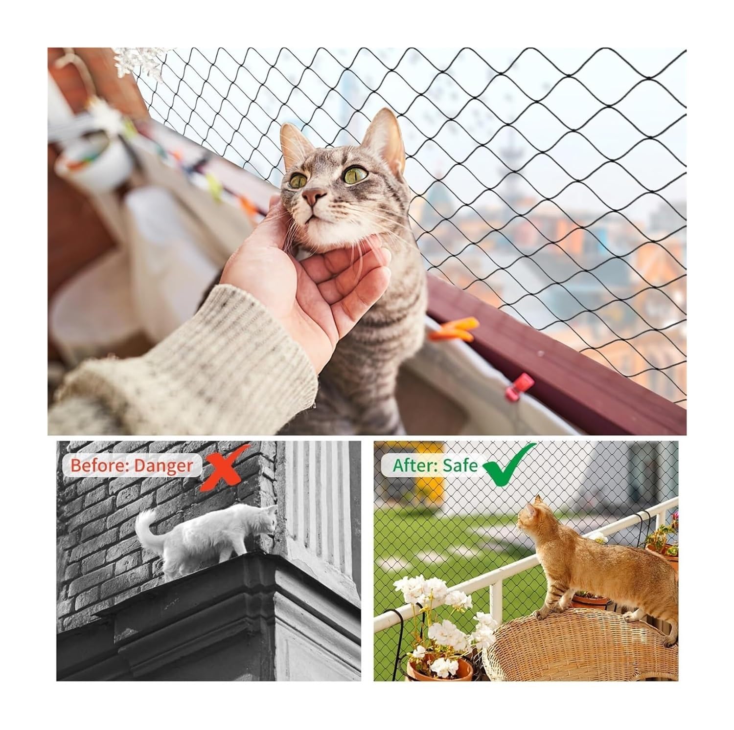 Stahldrahtverstärktes Katzennetz, Sicherheitsnetz for Balkonfenster(3x6m)