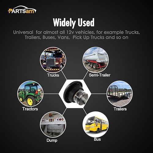 Miniatura 7 de Partsam Kit de 10 luces de separación para remolques redondos de 34 pulgadas, color ámbar, LED, con ojales, lente transparente con conectores de