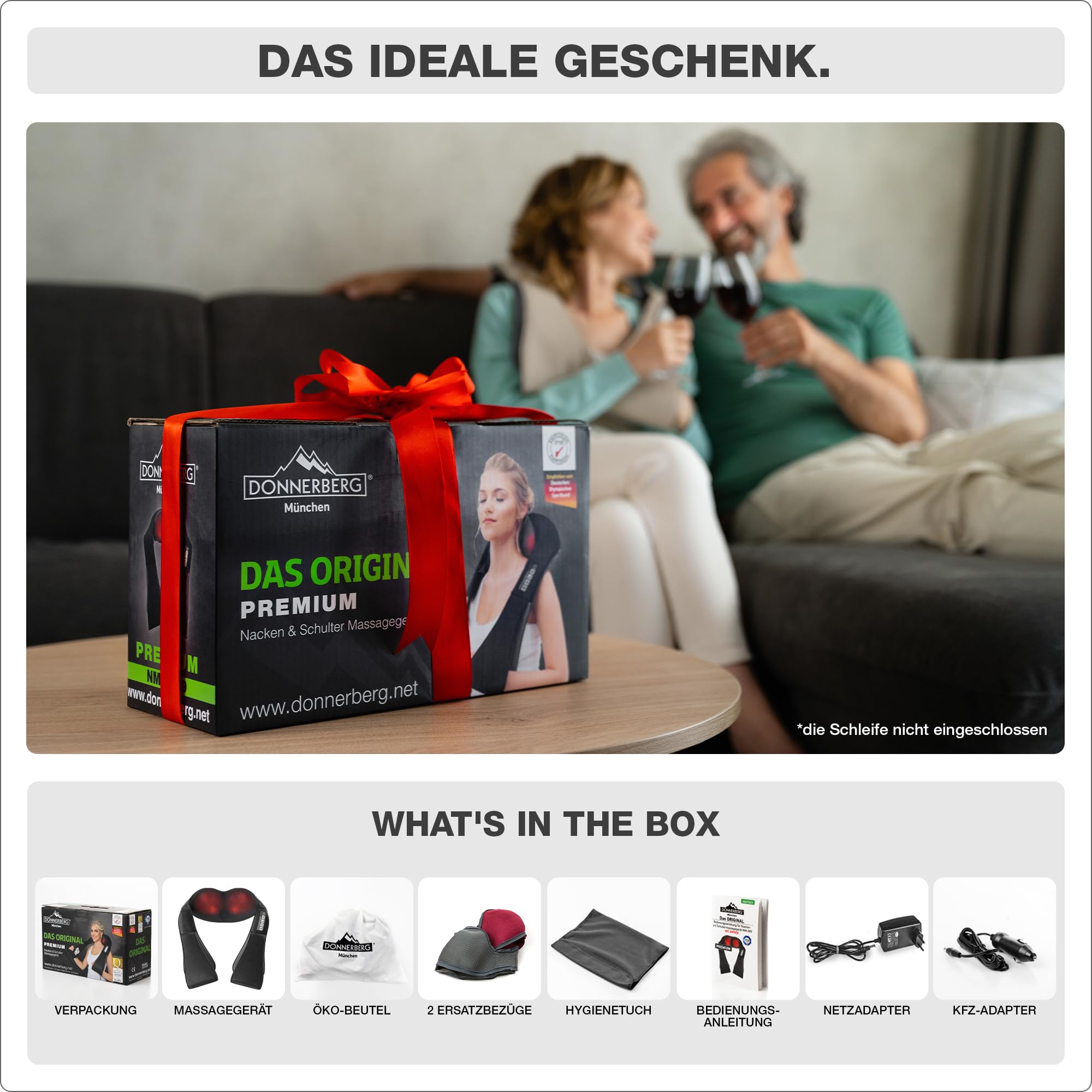 DONNERBERG® Das Original Nackenmassagegerät mit Wärme 7 Jahre Kraftmotor Garantie Shiatsu Massagegerät für Nacken Schulter Massage Vibration TÜV geprüft