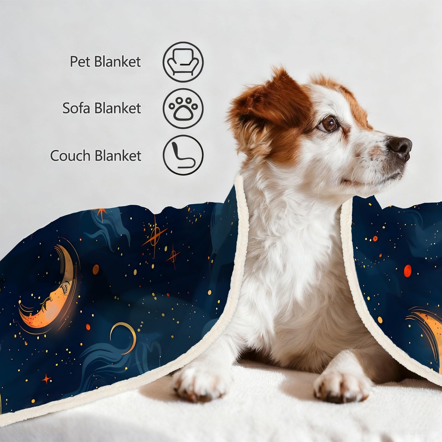 Gelber Mond Fleecedecke 130x150 cm – Extra dick & kuschelweich, Blue Starry Sky Flauschige Decke für Einzelbett, Sofa & Wohnzimmer, Überwurf