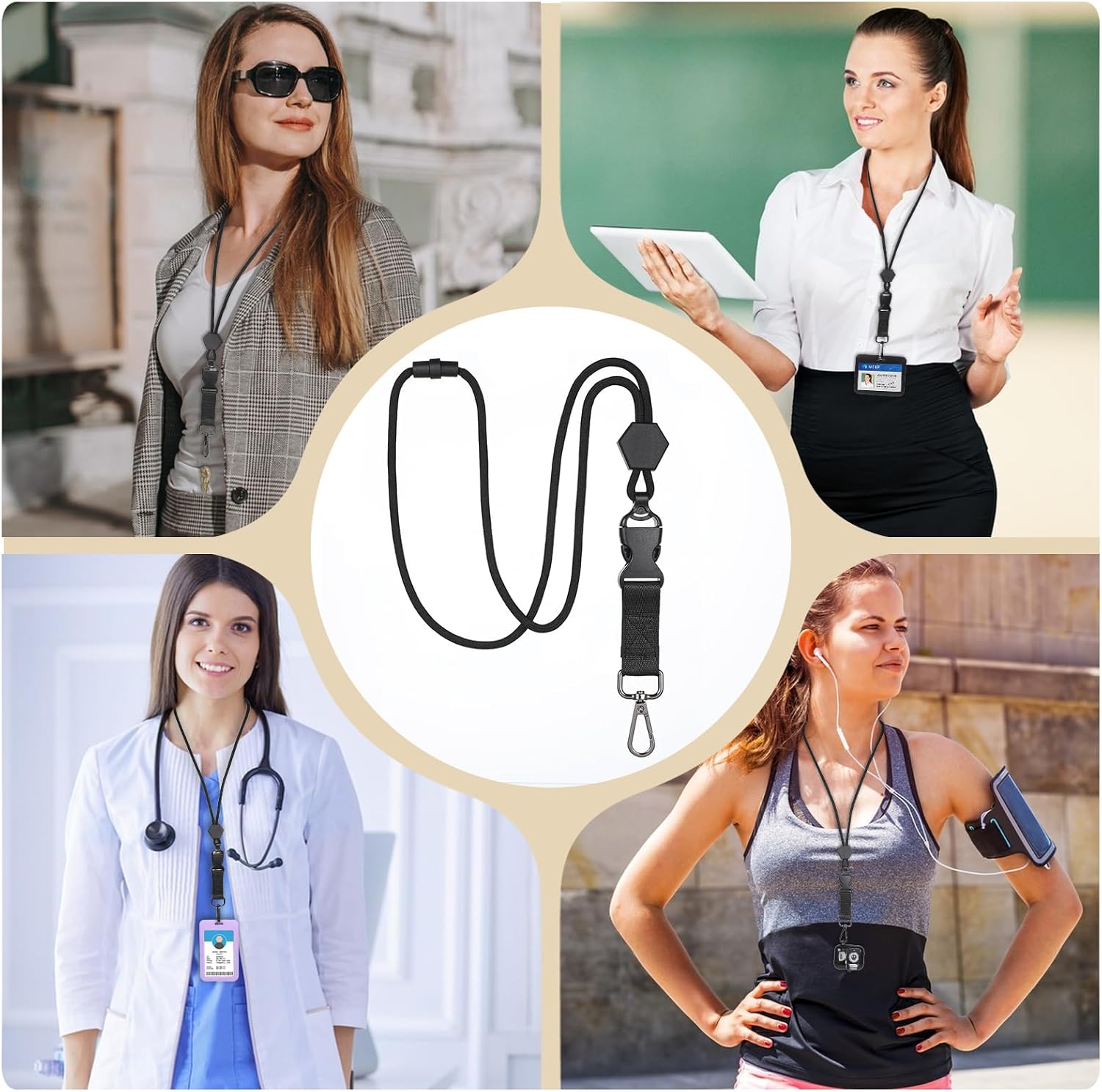 Breakaway Neck Lanyards for ID Badges Adjustable Lanyard with Detachable Buckle Durable Key Lanyard for Men Women ID Card Badge Keys Card Holder-Black thumbnail