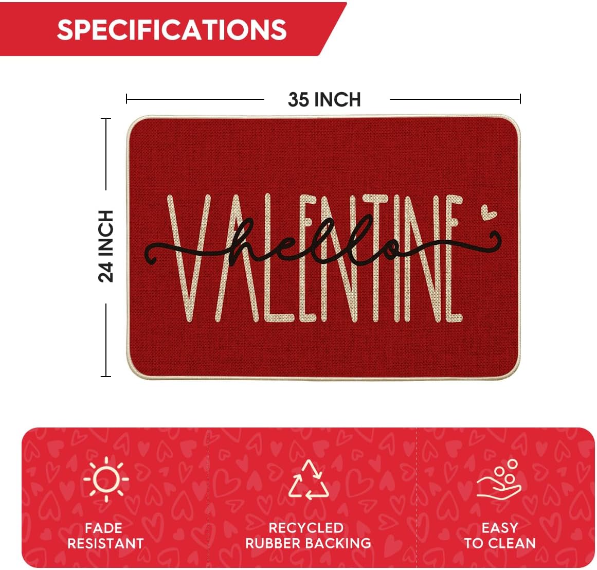 Artoid Mode Hello Valentine Red Valentine's Day Doormat, Anniversary Wedding Home Decor Low-Profile Rug Switch Mat for Indoor Outdoor 24x35 Inch