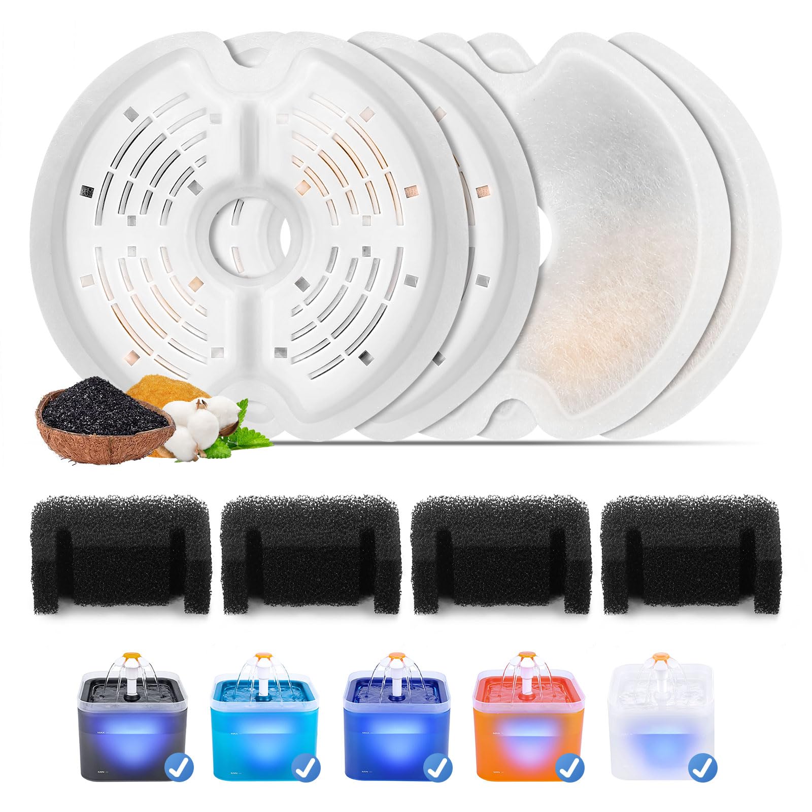 4 Piezas Filtros de Fuente de Agua para Gatos para 2L&2.5L Fuente para Gatos, Feriva Filtros de Repuesto para Fuente Agua de Gato, Ttriple Filtración Filtros para fuentes para mascotas(4+4)