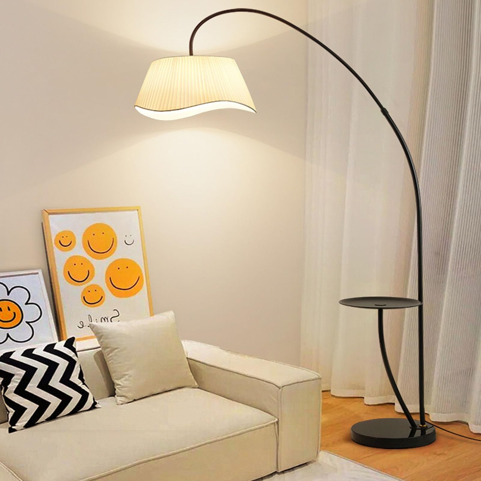 Przemysłowa lampa podłogowa łukowa z marmurową podstawą i półkami stylowa lampa do czytania do salonu sypialni biura - nowoczesna lampa stołowa i lampa stojąca Combo
