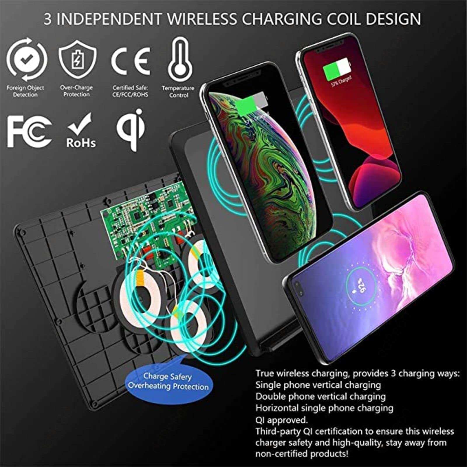 Caricabatterie Wireless rapido Tappetino di Ricarica Wireless Veloce per Telefono da 10 W, per Te-SLA Modello 3, Caricabatterie Wireless per Console Centrale per Tutti i telefoni Qi