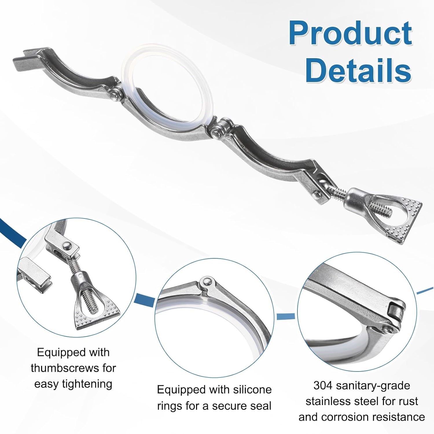 uxcell Stainless Steel Single Pin Tri Pipe Clamp Flange OD 1-1/2"(38mm) Sanitary Clamp with Wing Nut Fitting Connection with Silicone Gasket for Food Beverage Cosmetics Factory Pipes