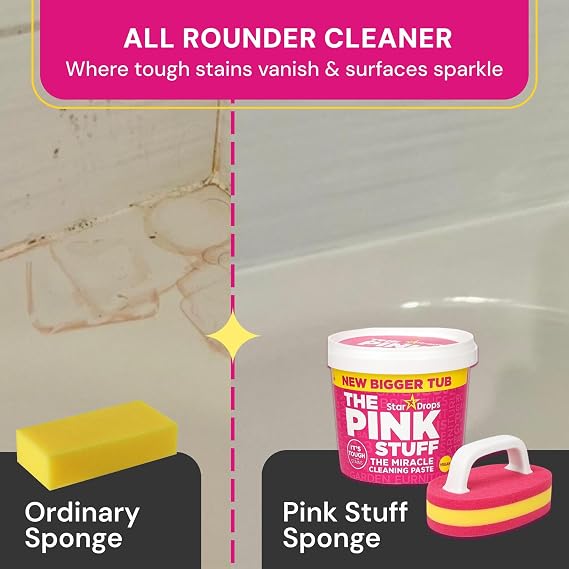 YONEY | Pink Stuff Cleaning Kit Miracle Cleaning Paste 850g with Scrubbing Brush Sponges with Handle | Floor Scrubbing Brush - Multi Surface Sponge Brush with Handle for Restoring Surfaces