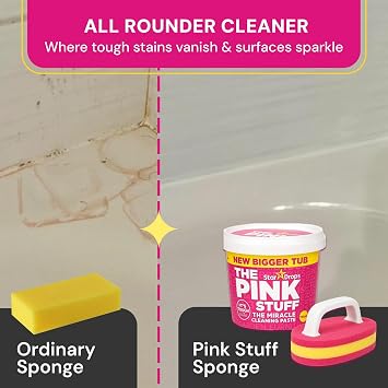 YONEY | Pink Stuff Cleaning Kit Miracle Cleaning Paste 850g with Scrubbing Brush Sponges with Handle | Floor Scrubbing Brush - Multi Surface Sponge Brush with Handle for Restoring Surfaces