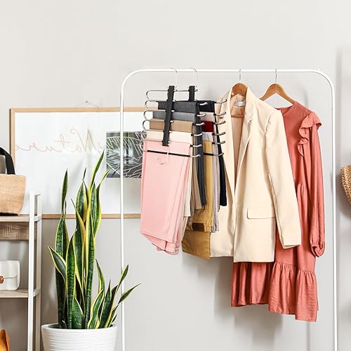 Miniatura 6 de DOIOWN Perchas para pantalones que ahorran espacio paquete de 2 perchas de 6 niveles para pantalones con extremos abiertos para hombres y mujeres,