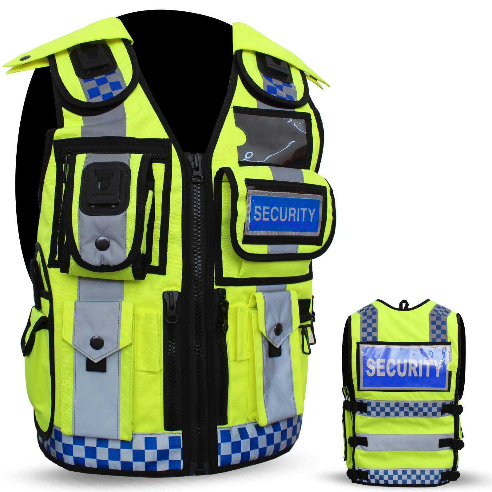 Security Vest Dog Handler Tactical Safety Enforcement CCTV Jackets Adults Hi Viz One Size Fits All (UK, Alpha, One Size, Regular, Regular, Paramedic, Hiviz Blue Dots)
