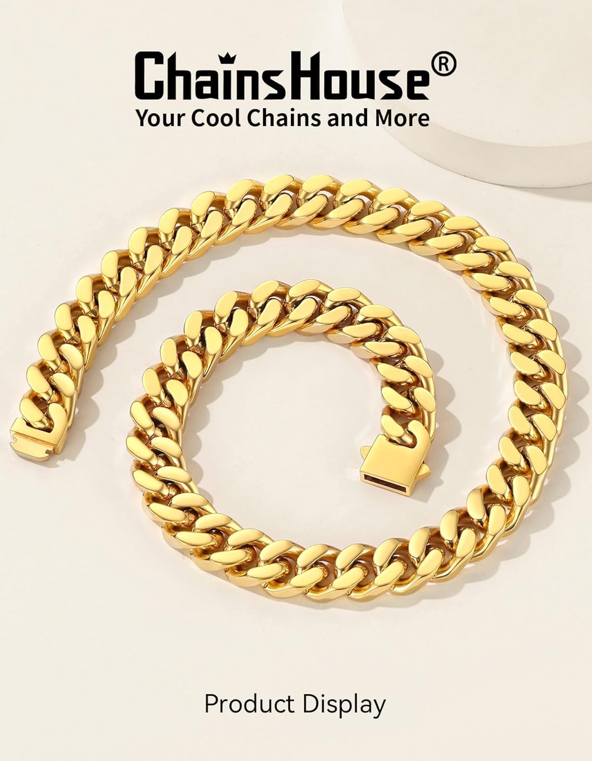 ChainsHouse Chunky Cuban Link Chain Necklace for Women, Stainless Steel Gold Chain Necklace, 5/12/14mm Width Hip Hop Cuban Chain Choker for Women Men Jewelry Gifts - Image 3