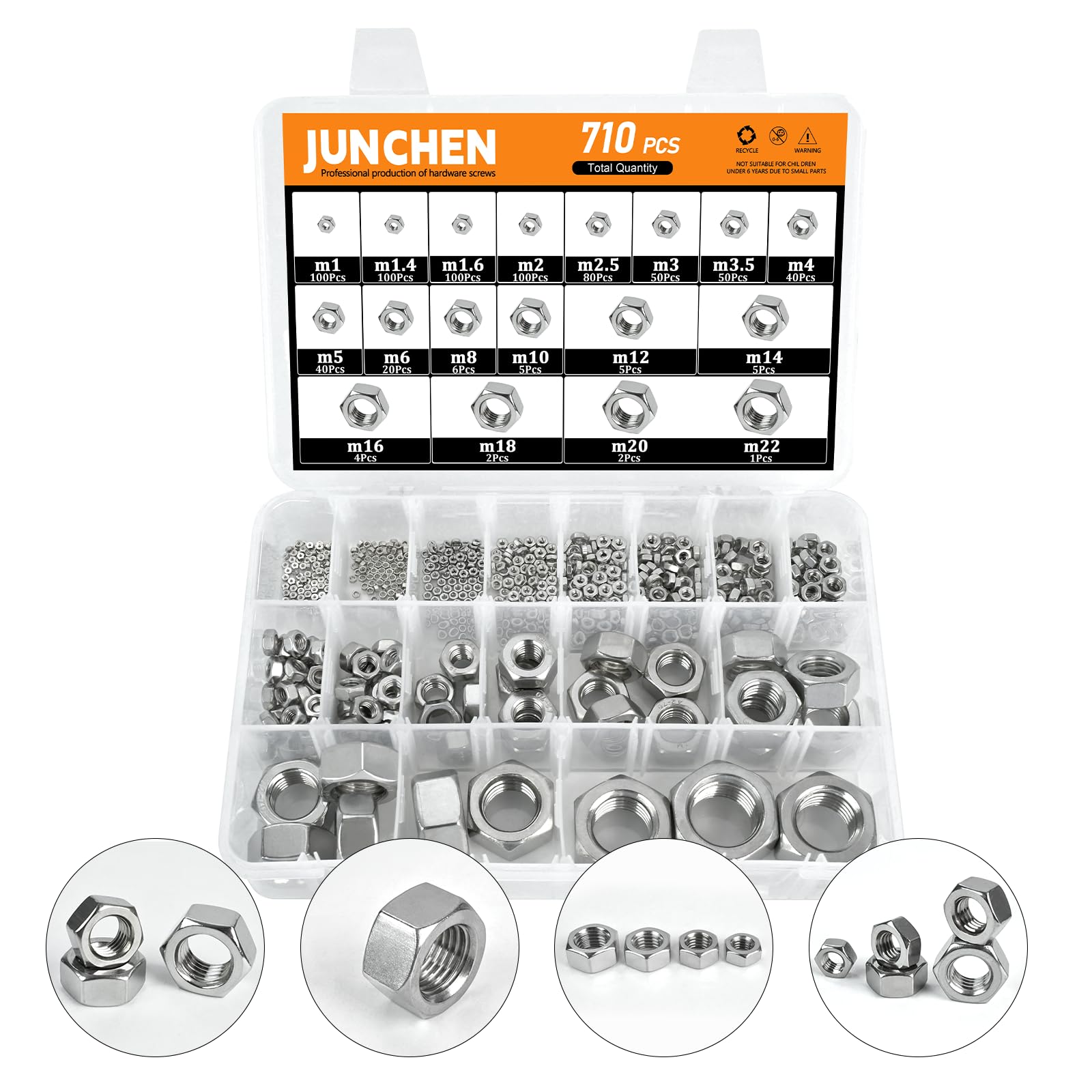 M1-M22 304 (A2-70) Stainless Steel Hex Nut Kit,710pcs 18 Sizes Hex Lock Self-Locking Metric Thread Hardware Nuts Assortment Kit M1 M1.4 M1.6 M2 M2.5