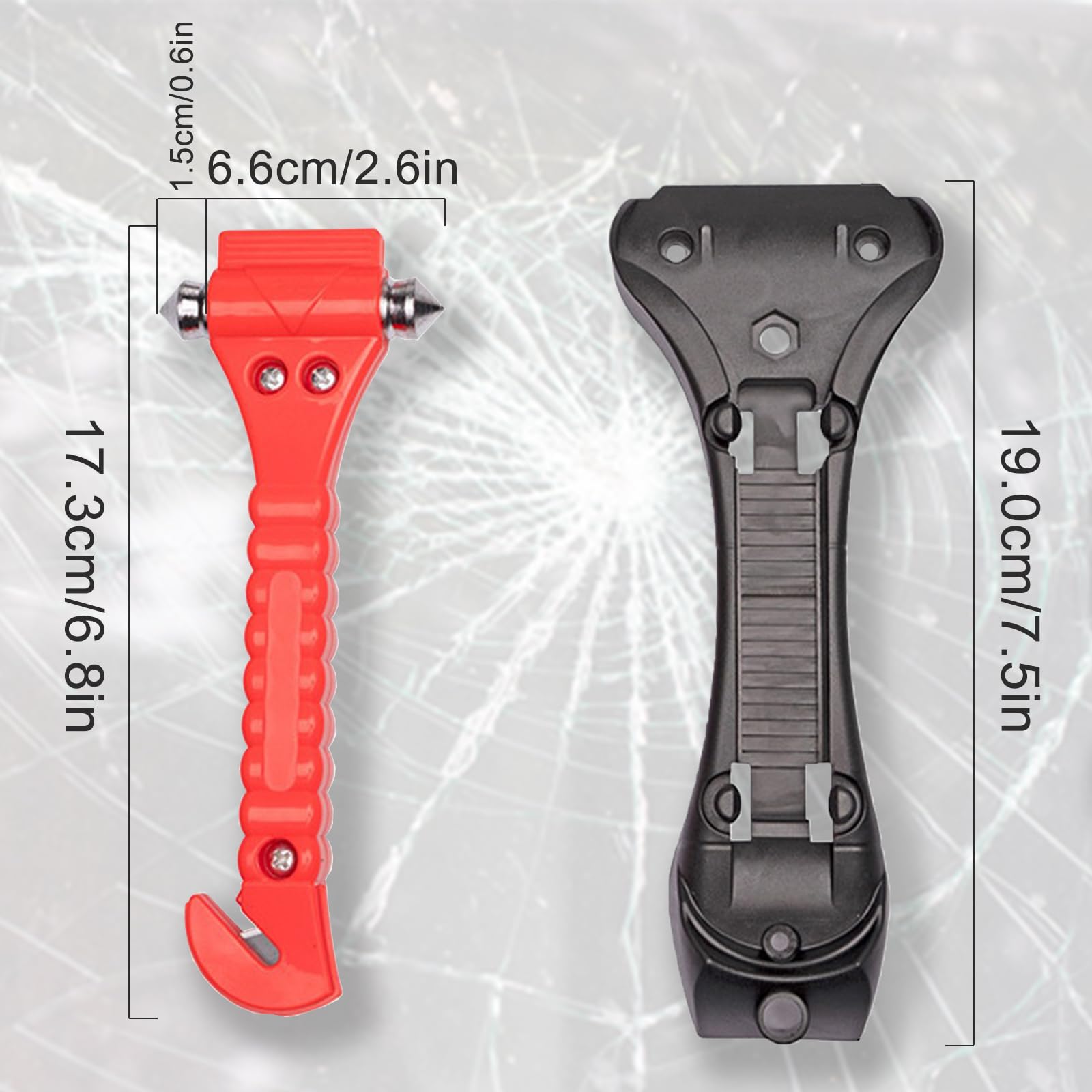 Marteau De Sécurité Voiture - Lot De 2 Avec Supports, Brise-vitre D'urgence, Rouge Vif