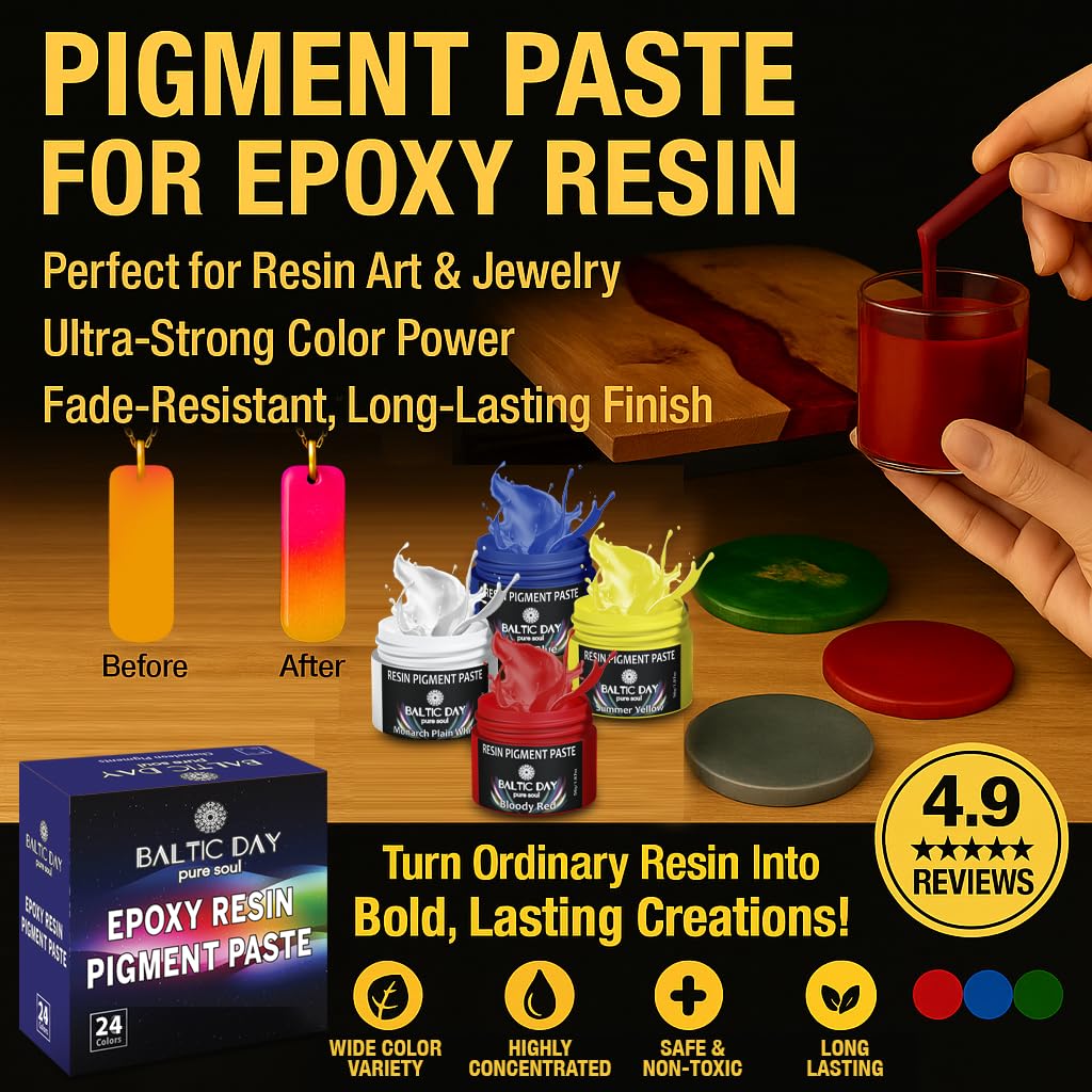 BALTIC DAY Pasta de pigmento de 24 colores para juego de resina epoxi, pigmento epoxi opaco, pasta de tinte epoxi y polvo de mica de alta concentración para arte de resina, joyas, vasos, posavasos y