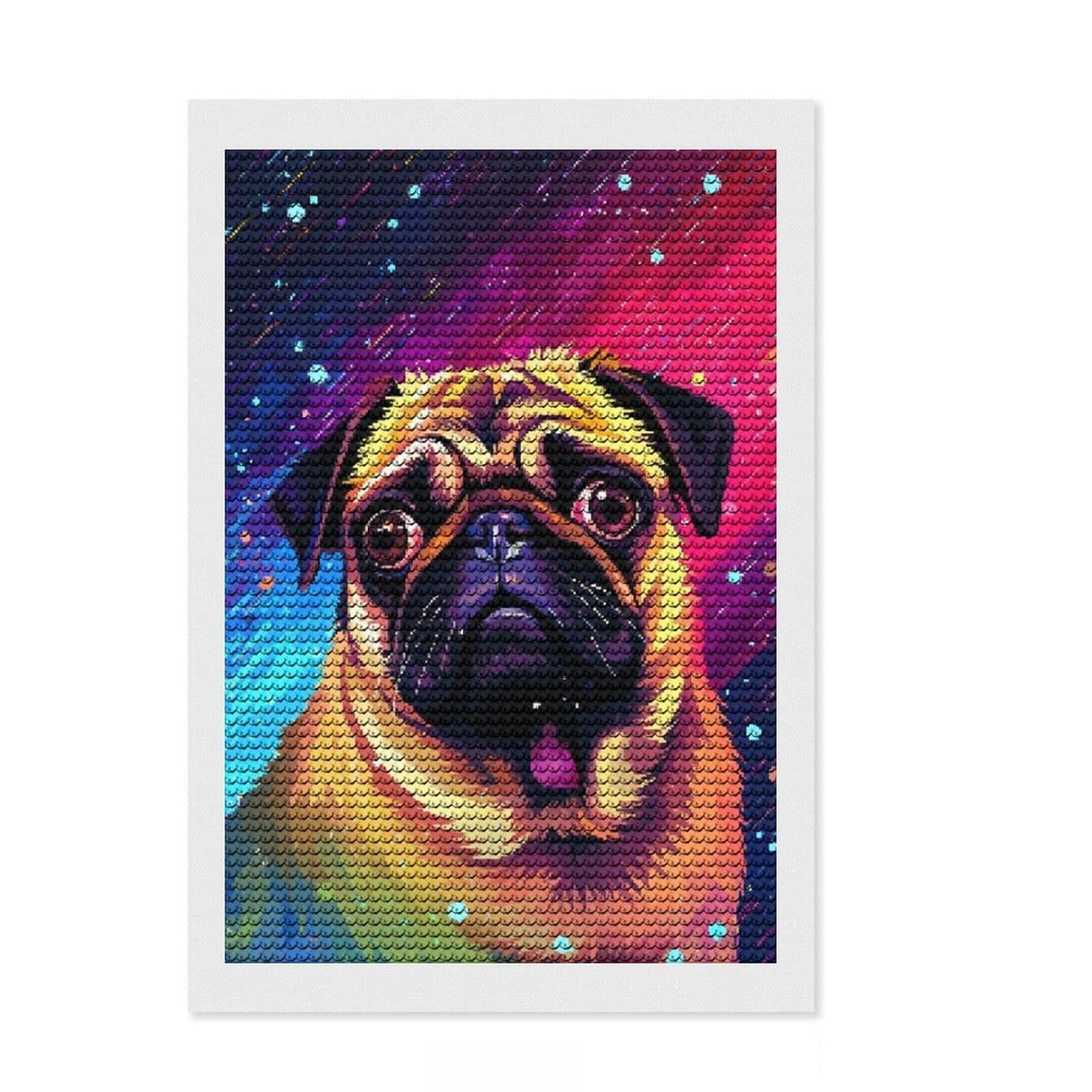 Junmoney Cute Pug Pixel Art Diamond Painting Set 8"x12", Sparkling Round Gems, Satisfying Creative Project, Fun Craft Experience, Office Decor