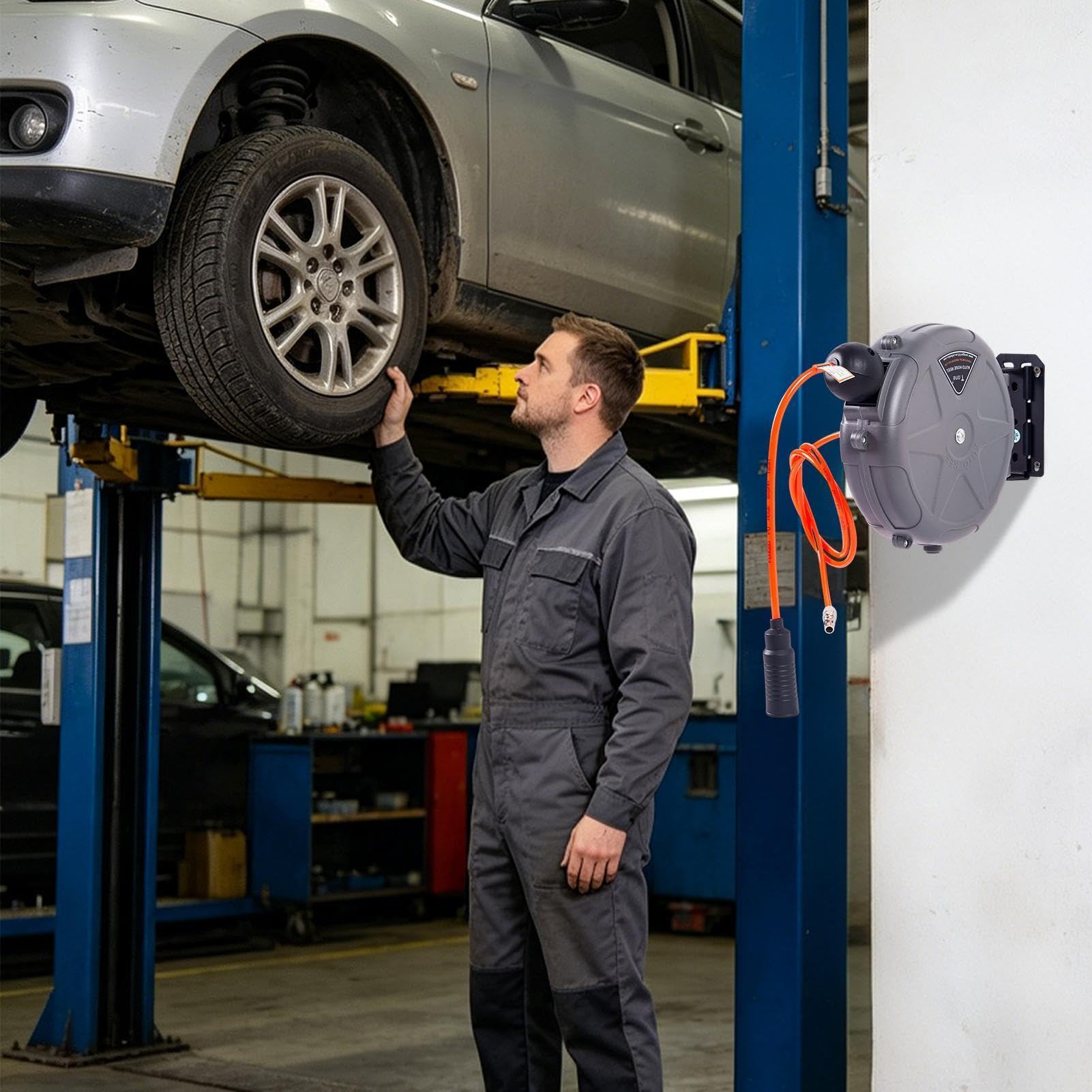 Avvolgitubo Aria Retrattile da Parete Pesante con Riavvolgimento Automatico | Avvolgitubo Per Compressore per officine, garage, casa, studio, riparazioni e automotive, manutenzione macchi