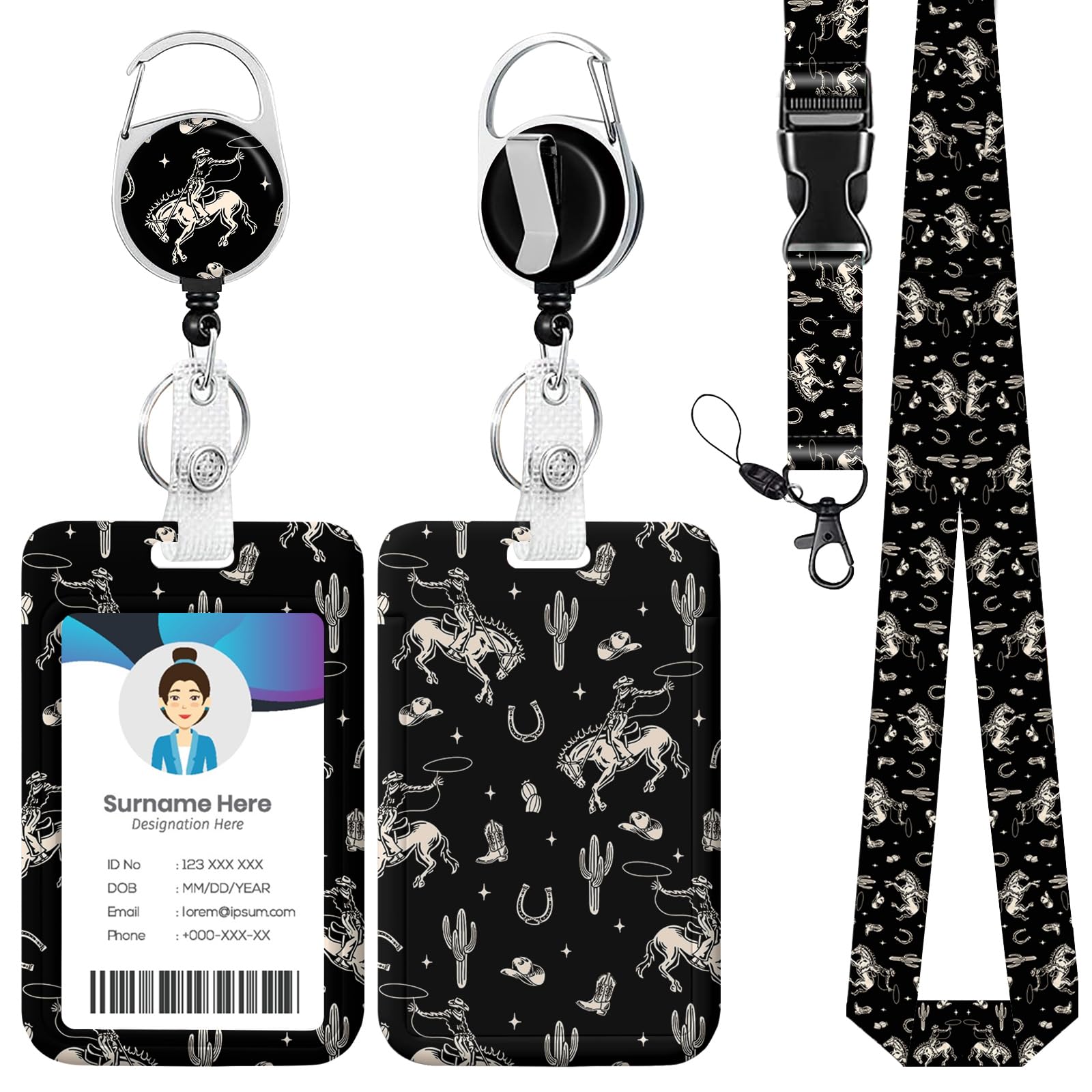 Western Cowboy Cactus ID Badge Holder with Lanyard, Retractable Lanyards for ID Badges Name Tag Clips, Funny Nurse Teacher Office Student Gift