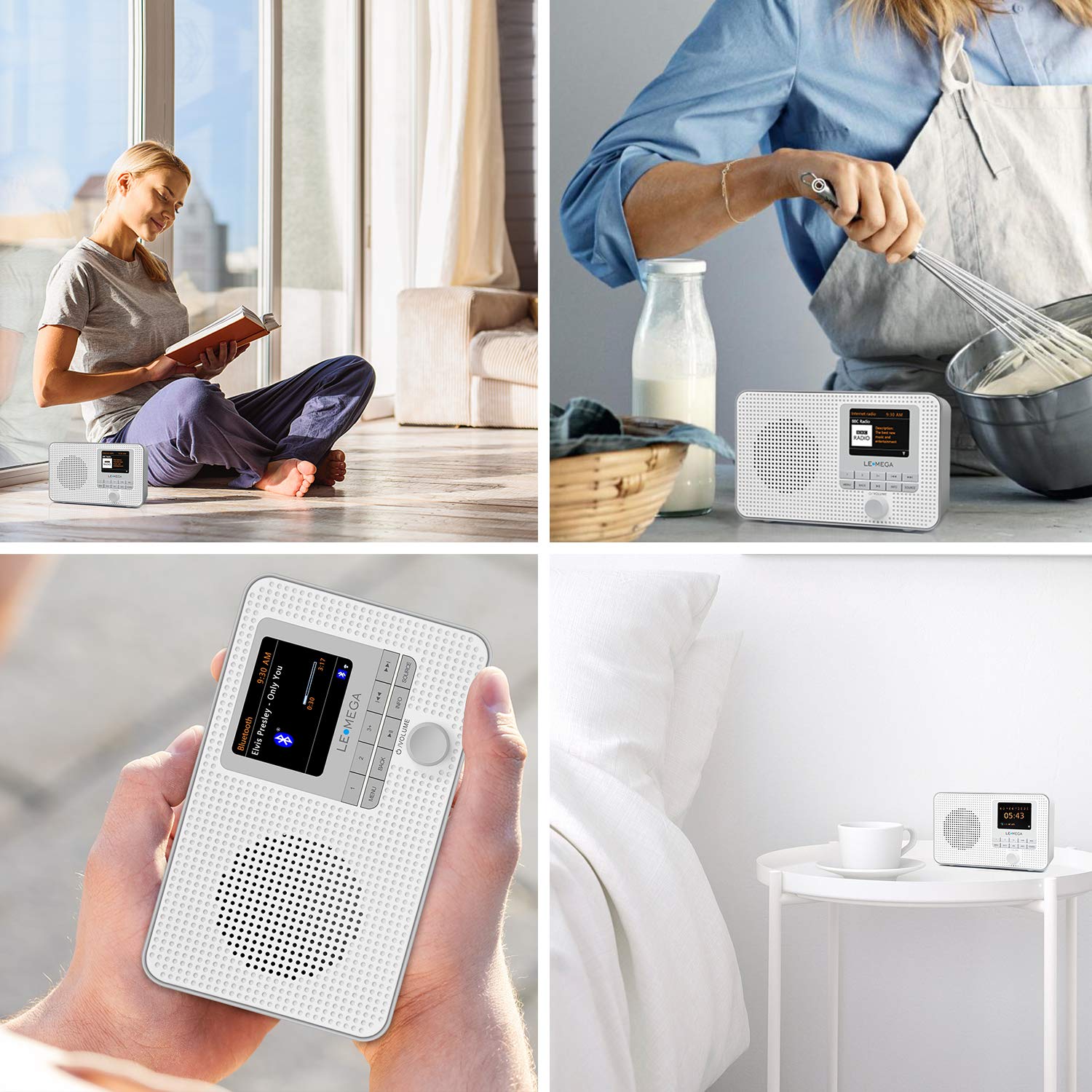 LEMEGA IR1 Tragbares WiFi Internetradio,Dab/Dab+/FM Digitalradio,Bluetooth,Doppelwecker,Schlaf-Snooze-Timer,60 Voreinstellungen,Kopfhörerausgang,Farbdisplay,Batterie- Oder Netzbetrieb, Gris
