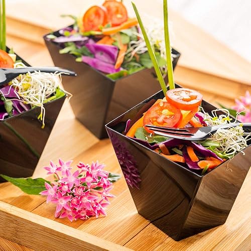 Miniatura 3 de Restaurantware Vasos desechables de postre de 5.5 onzas, 100 tazas cuadradas para servir aperitivos, mousse, parfaits o pudines, para bodas o