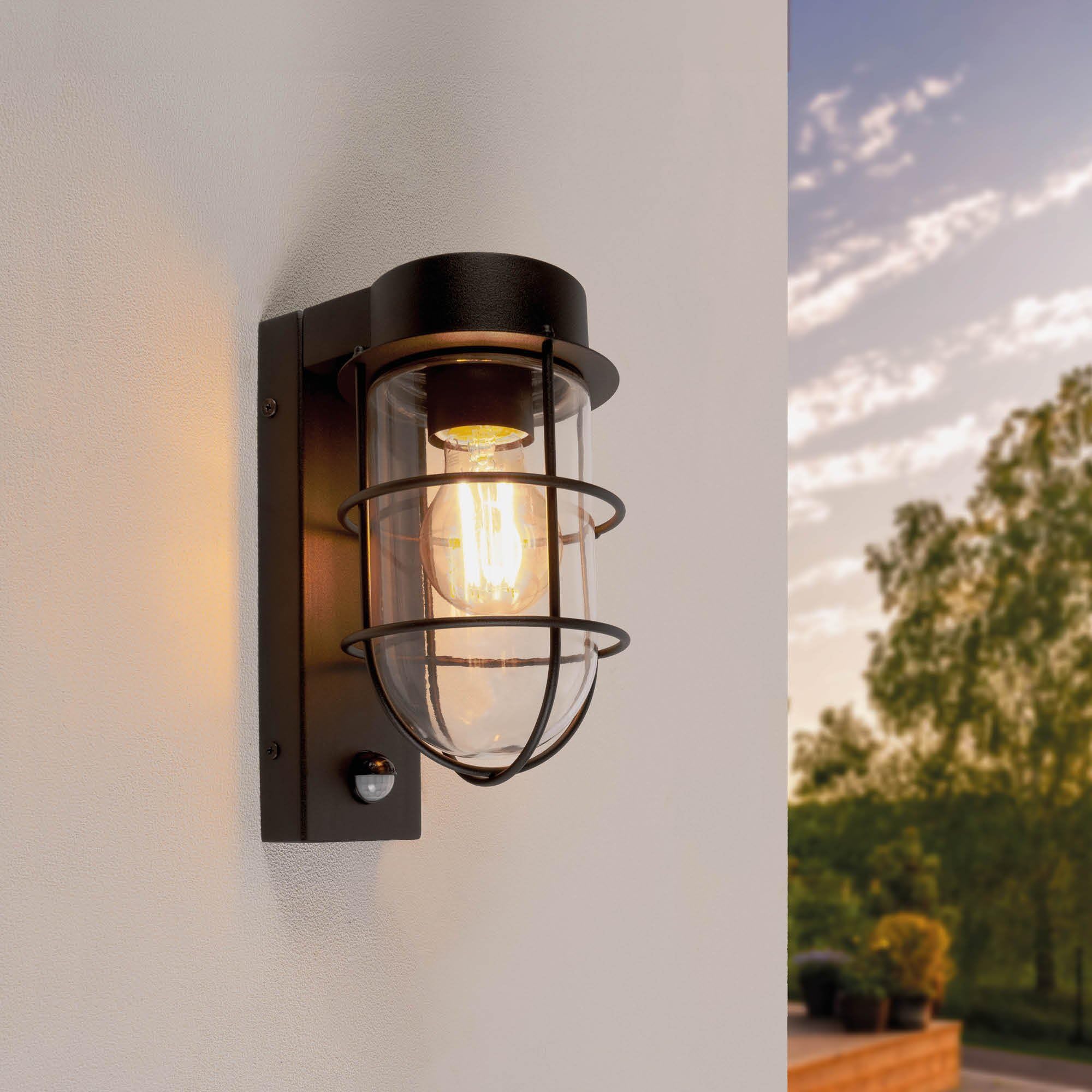 Ledvion Black - Wall Lamp Round With Sensor Ip44, E27, Wall Lamp Outdoor,