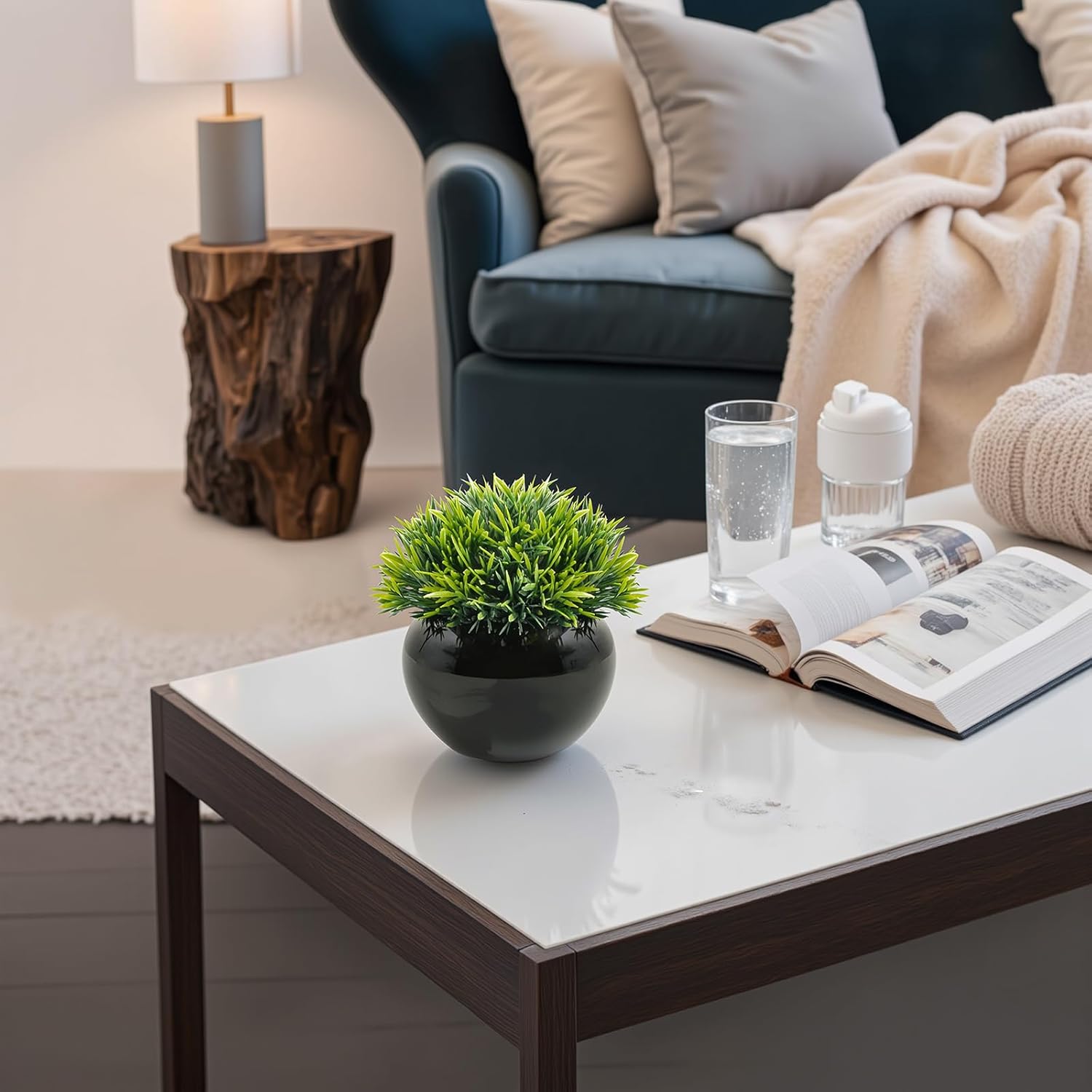 Velener Small Artificial Succulents Grass Desk Plant for Office, Fake Sage Plants for Shelf Decor, Mini Faux Plant Indoor, Masculine Home Decor, Coffee Table Decor, Bathroom Decor in Pot (2 Pack) - Image 7