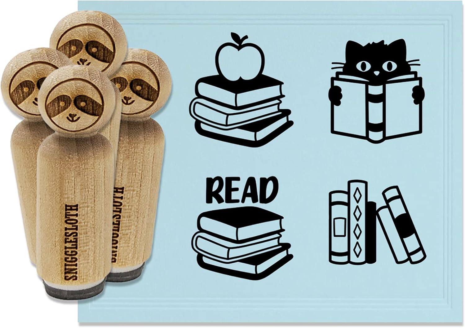 Read Reading Stack of Books Library School Cat Rubber Stamp Set for Stamping Crafting Planners - 1 Inch Medium