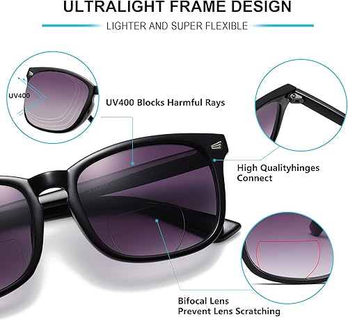 Miniatura 3 de Gafas de sol bifocales para mujer, gafas de sol clásicas retro de lectura, paquete de 3 lentes de sol UV400 con resorte de metal +2.5
