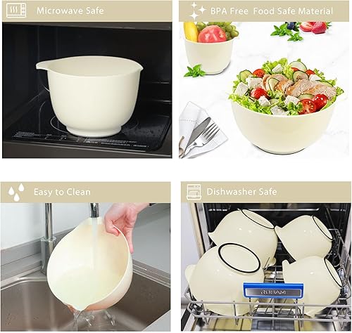 Miniatura 6 de BoxedHome Tazones grandes de plástico de 4 cuartos de galón, juego de cuencos mezcladores aptos para microondas con boquilla de vertido, cuencos