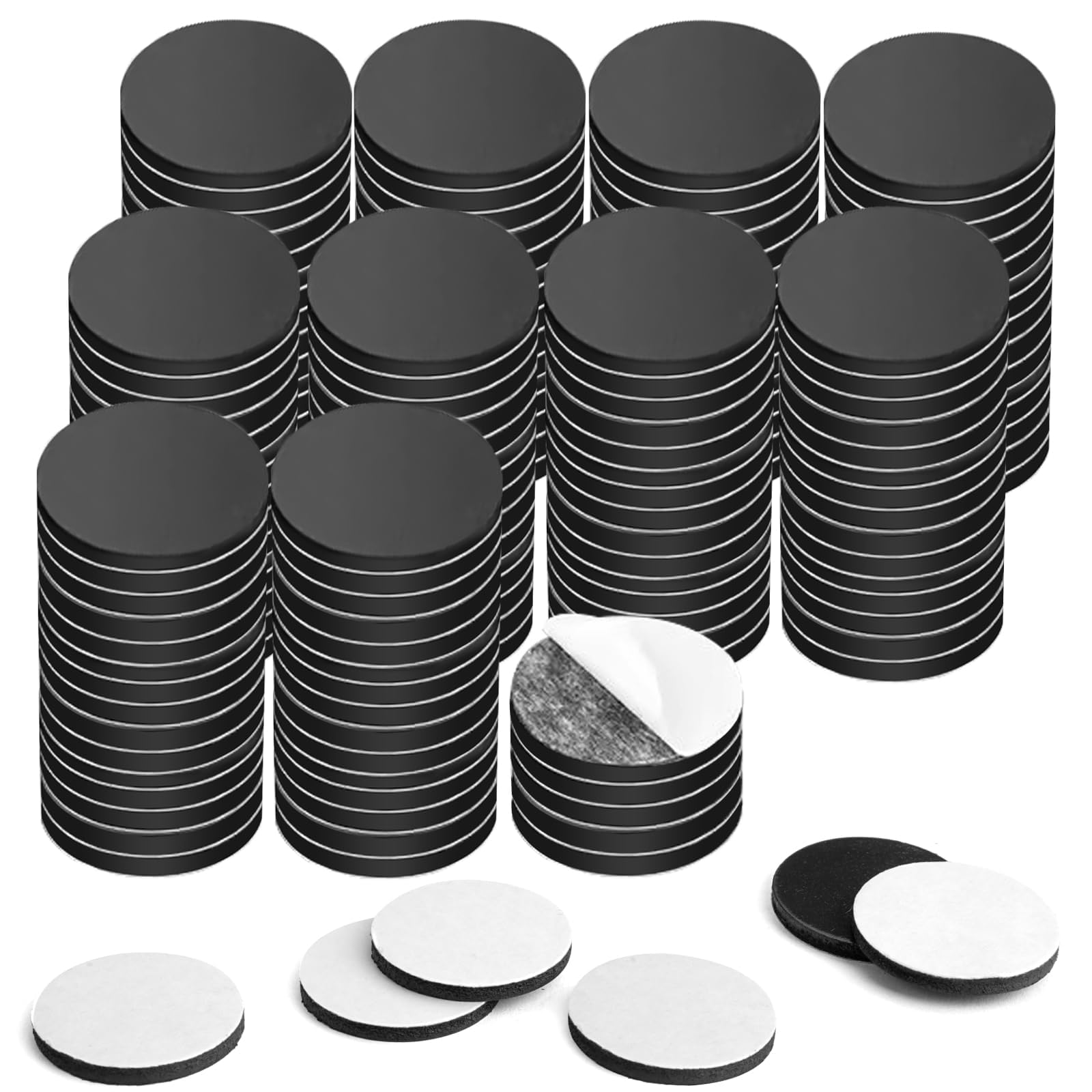 150 Pieces Self Adhesive Magnets 20 x 2 mm Small Magnets for Crafts Round Magnetic Dots with Adhesive Backing Magnetic Tape Magnet Stickers for Fridge Whiteboard DIY, Flexible Sticky Magnet, Black