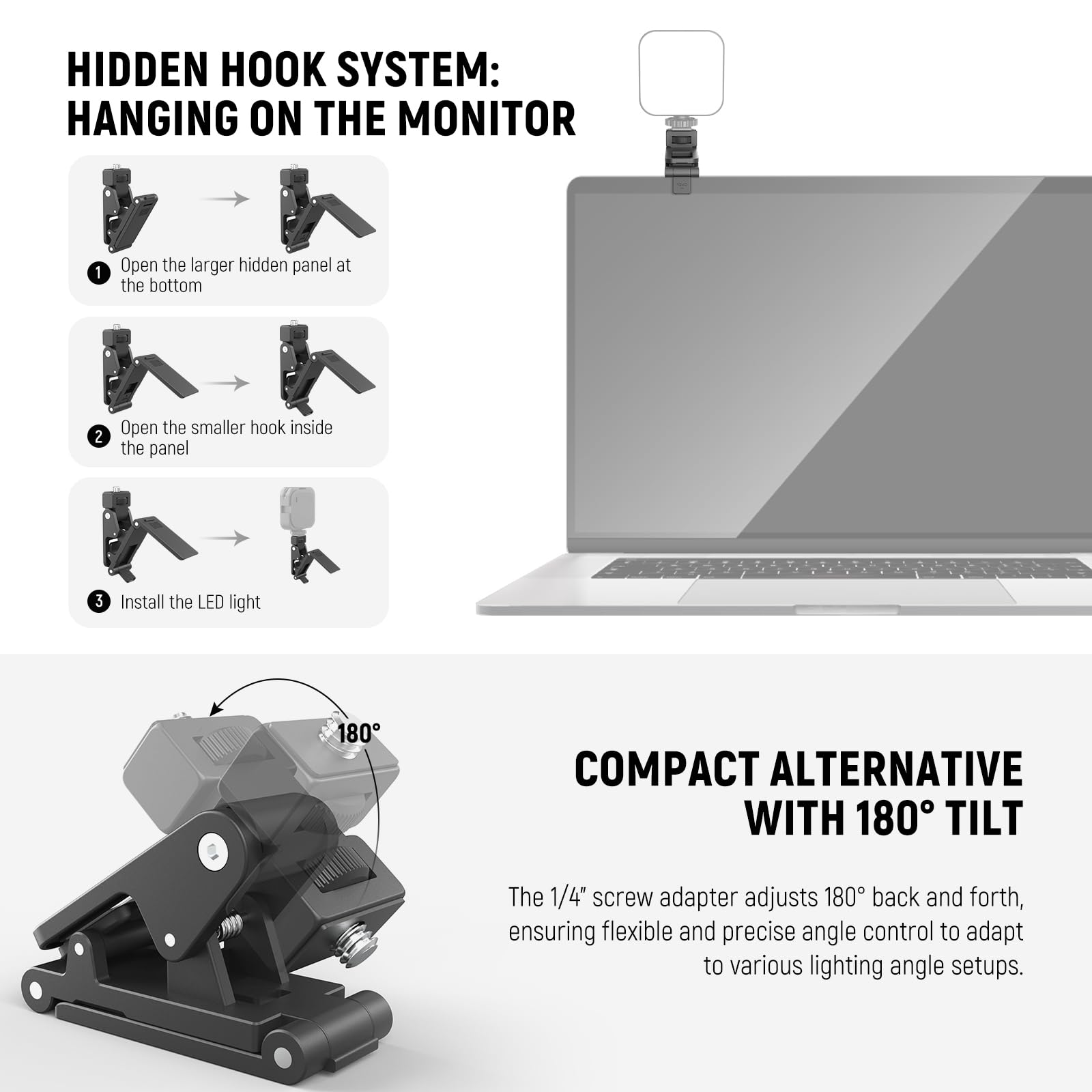 NEEWER Basics 2 pz Monitor Top Mount Mors,1/4" Vite per Webcam Selfie Cerchio Luce,0,71"/18mm Jaw 180° Tilt Mobile Clip Supporto per Registrazione Video Streaming Computer Portatile Conferenza,SP-19
