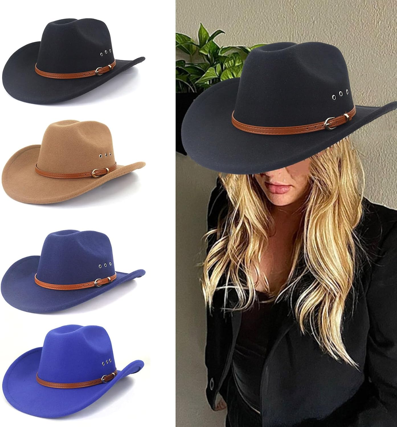 Brim Fedora Cap Cowboy Hat Buckle Belt Magician Adult Women Men Casual Top Sun Roleplay Costume Accessories Wide Brim Music