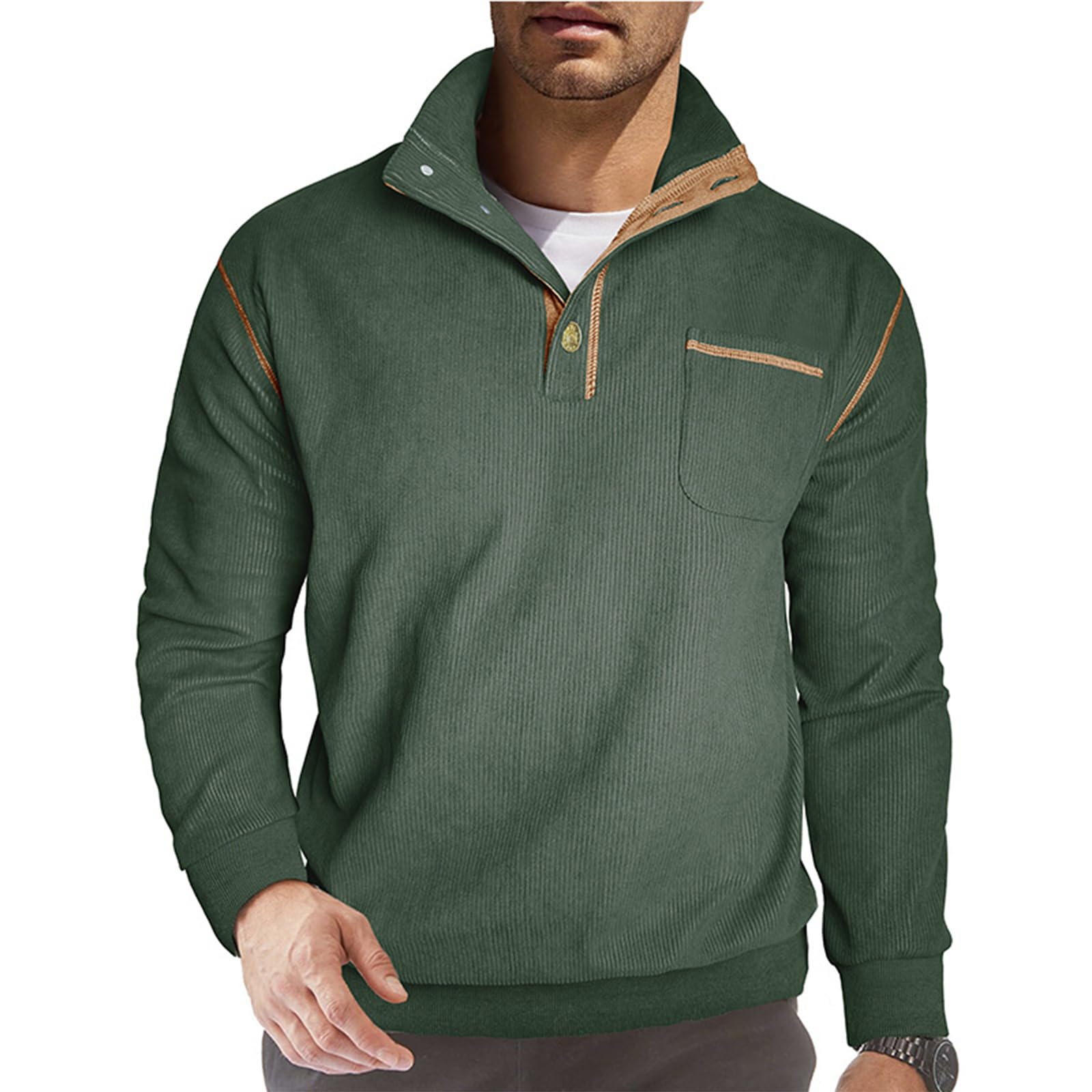 Sweatshirt Homme Velours Côtelé Interieur Chauffant Thermique