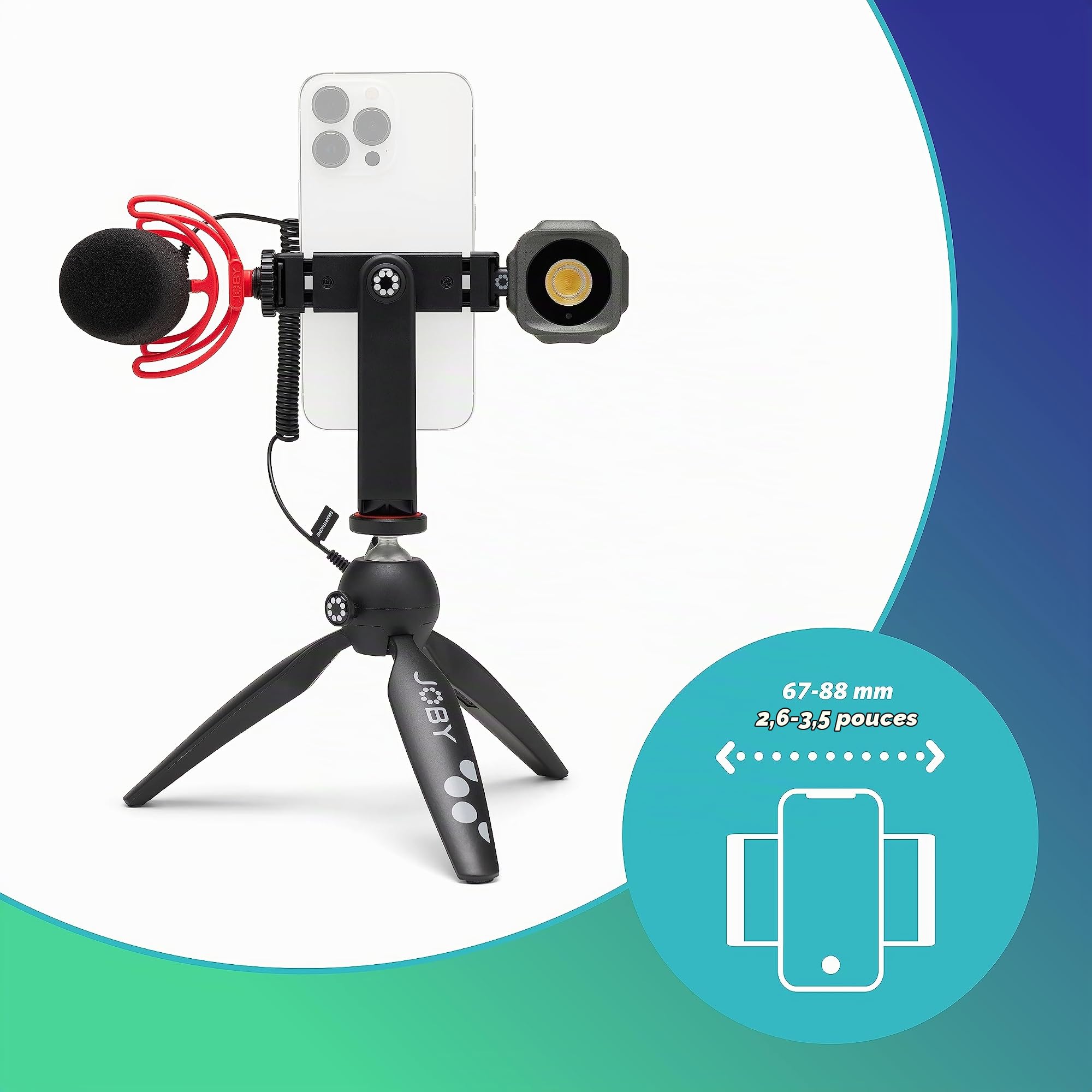 Joby Handypod 2 Kit, Trépied De Table avec Support Téléphone Griptight 360 Et Support À Rotule, Trépied pour Smartphones, Caméras d'action Et Caméras sans Miroir Ou Appareils Jusqu'À 1,0 Kg, Noir