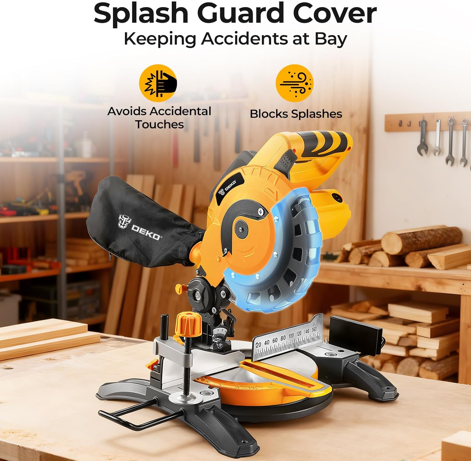 DEKOPRO Corded Miter Saw with Ring Spanner | 210mm Blade | 5000 RPM | 12A/1450W | 0-45° Single-Bevel