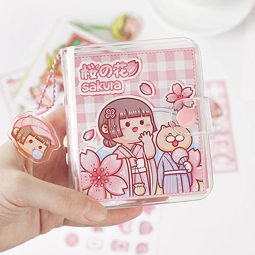 Miniatura 3 de Korean Stationery Mini Transparent 3 Hole Binder Spiral Diary Notebook Creative Cartoon Portable Journal Notebook Agenda Notepad（Pink）