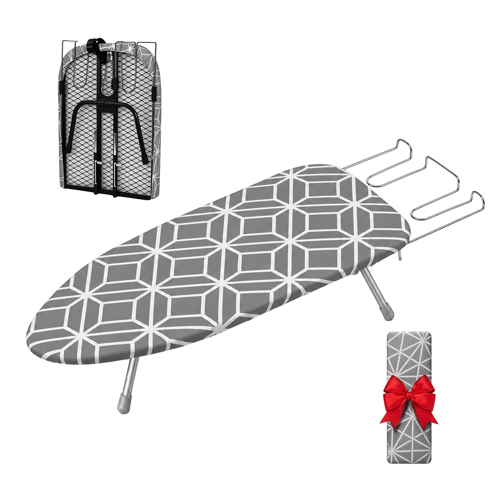 Tabla de planchar plegable de mesa con funda resistente al calor y accesorio de planchado, mesa plegable de acero al carbono para viajes, dormitorio y dormitorio