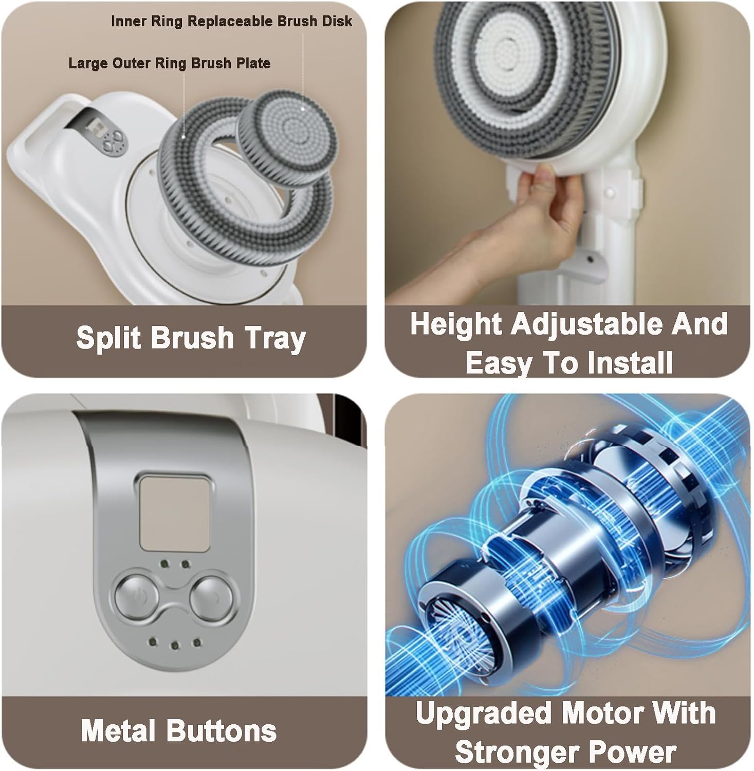 Electric Back Scrubber for Shower, Wall Mounted Back Exfoliating Bath Wash Pad, Electric Body Bath Brush, with 7in Brush Head, 360° Rotation, 2-Speed, for Deep Cleansing Shower