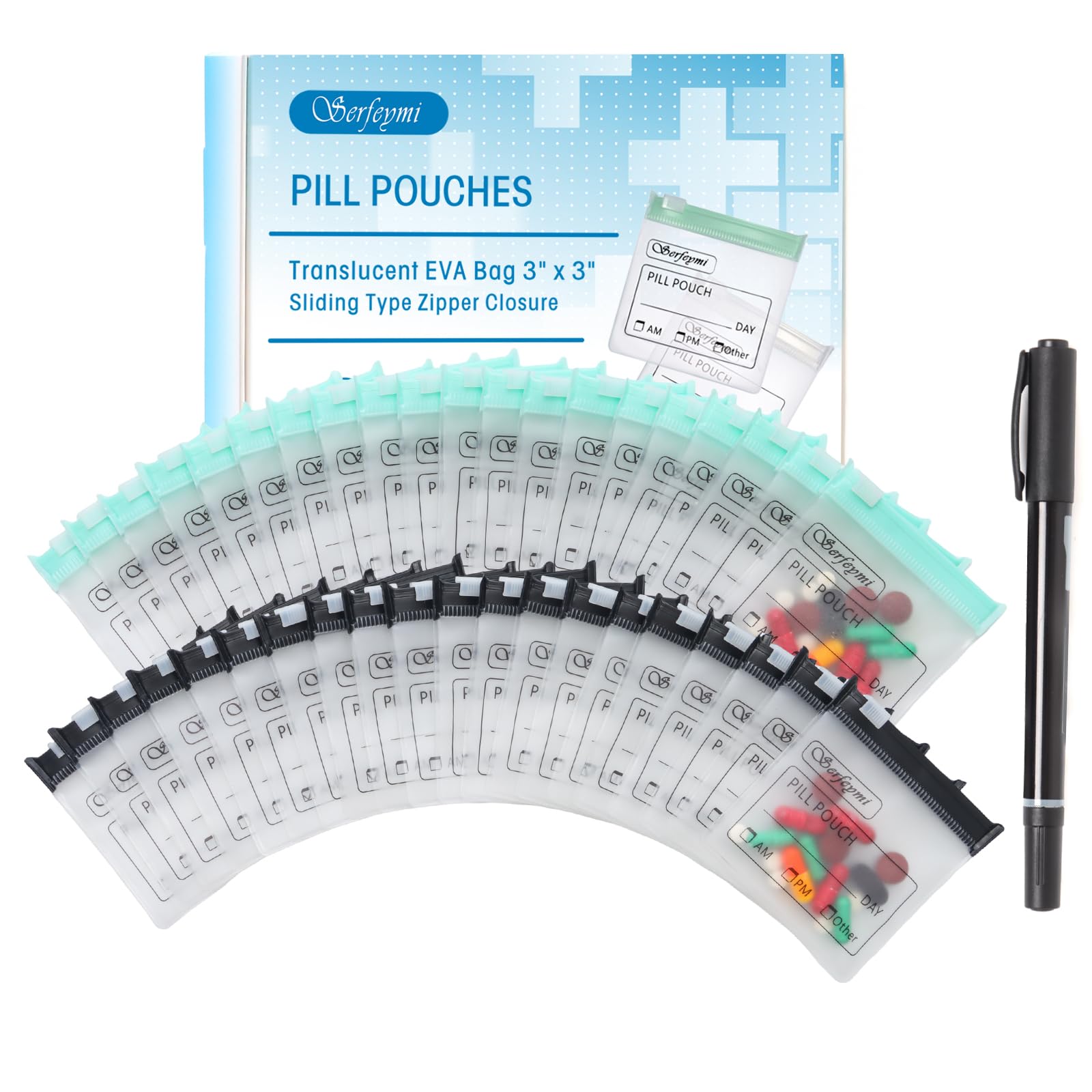 Serfeymi 72 Pcs Pill Pouches Bags for Travel 3 x 3 in 12 mil(Double Sided)