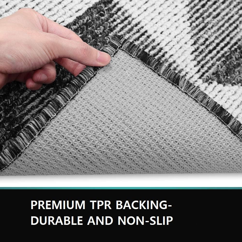 QiRung Non-slip Dirt Trapper Door Mat 50 x 80 cm, Machine Washable Soft Doormat Barrier Rug Entrance Rug for Front Back Door, Indoor, Entryway, Hallway(Black-geometric) - Image 4