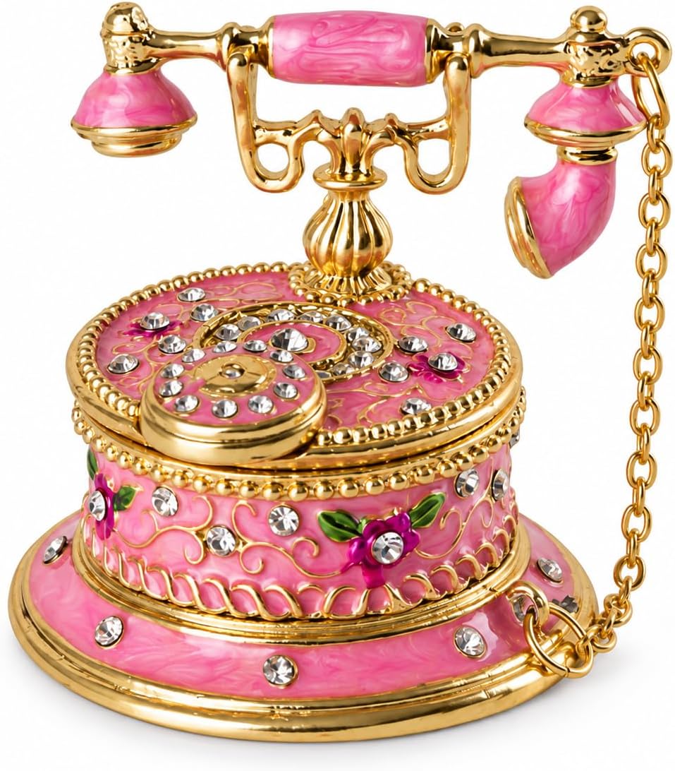 Hand Painted Enameled Decorative Telephone Hinged Jewelry Trinket Box Gifts